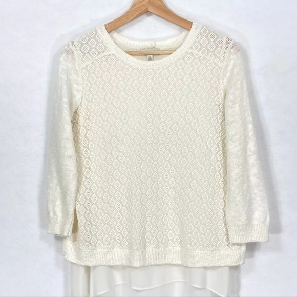 Lucky Brand Tops - Lucky Brand 3/4 Sleeve Mixed Media Lace w/ Sheer Underlay Sweater Size Small